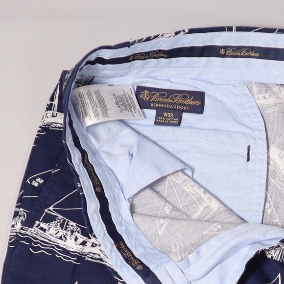 Brooks Brothers Mens 33 Bermuda Shorts Sailing Blue Boats Cotton 11” Inseam - Picture 4 of 7
